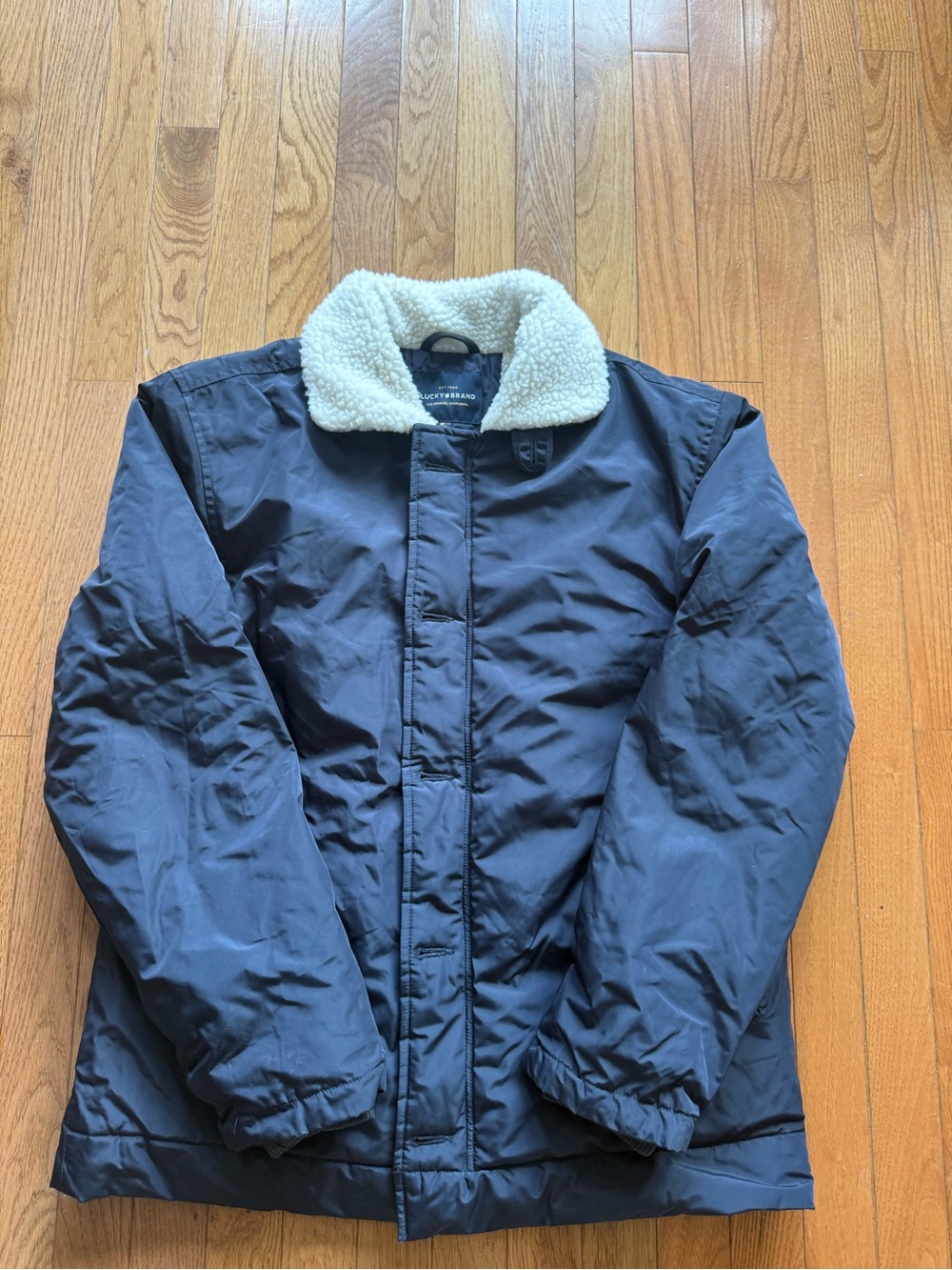 Lucky Brand Men's Blue Nylon Coat Jacket With Sherpa Collar Size Med New